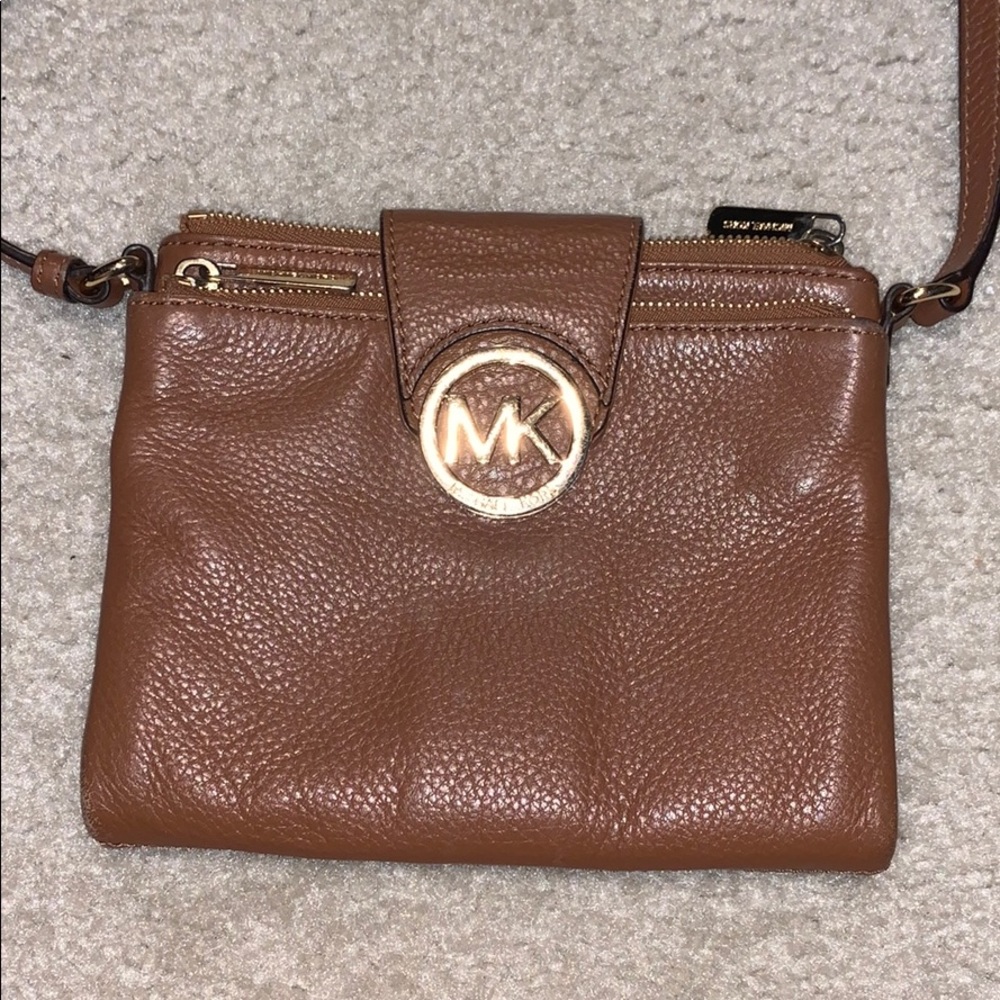 Brown leather MK crossbody